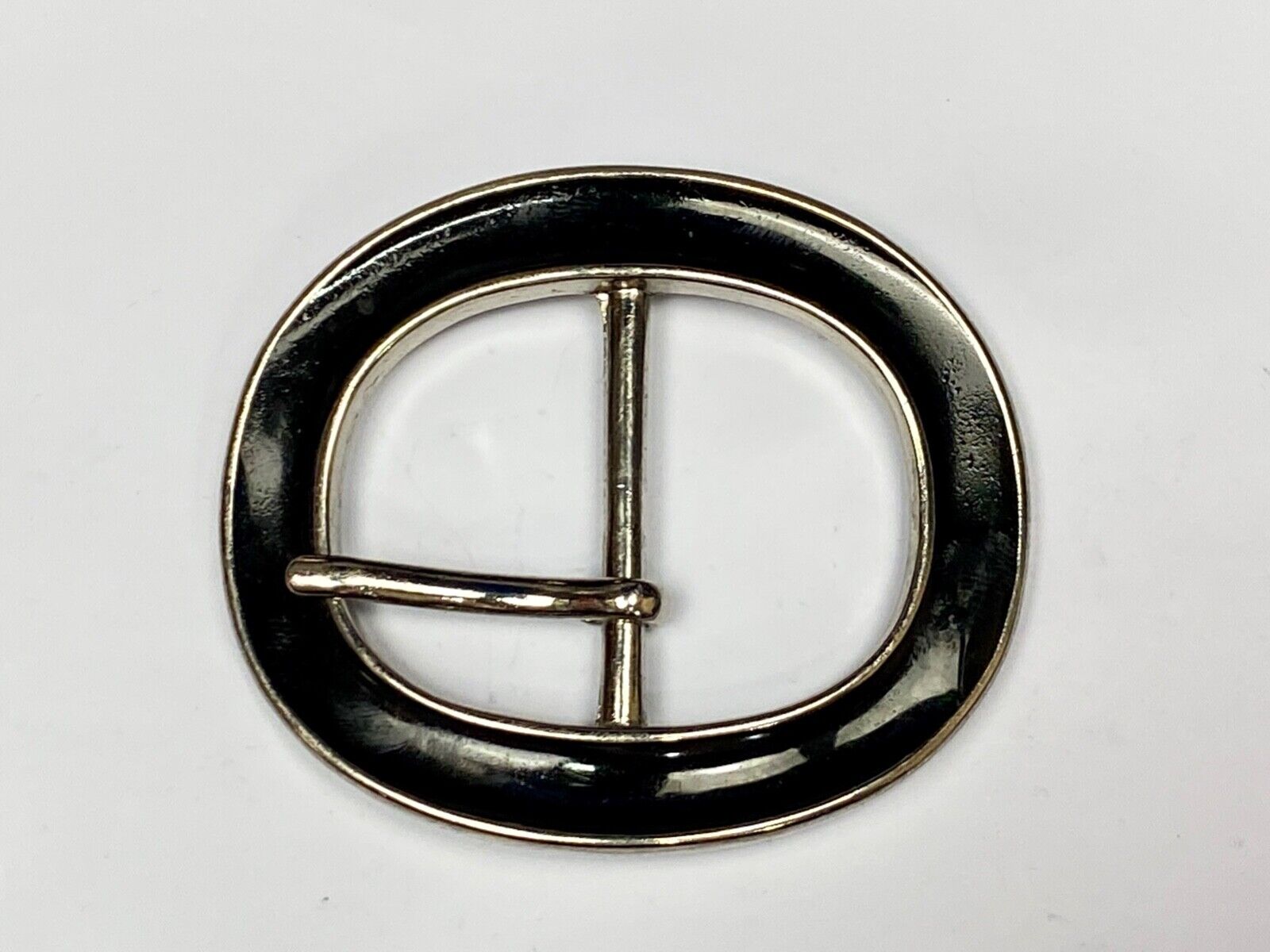 3" Wide Formal Silver And Black Color Oval Belt Buckle - Retro Vibe