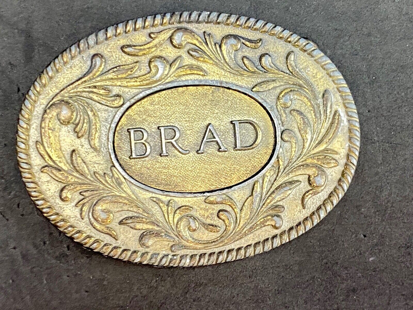Vintage 70's The KINNEY  Co  BRAD   Name western flower swirl Belt Buckle 