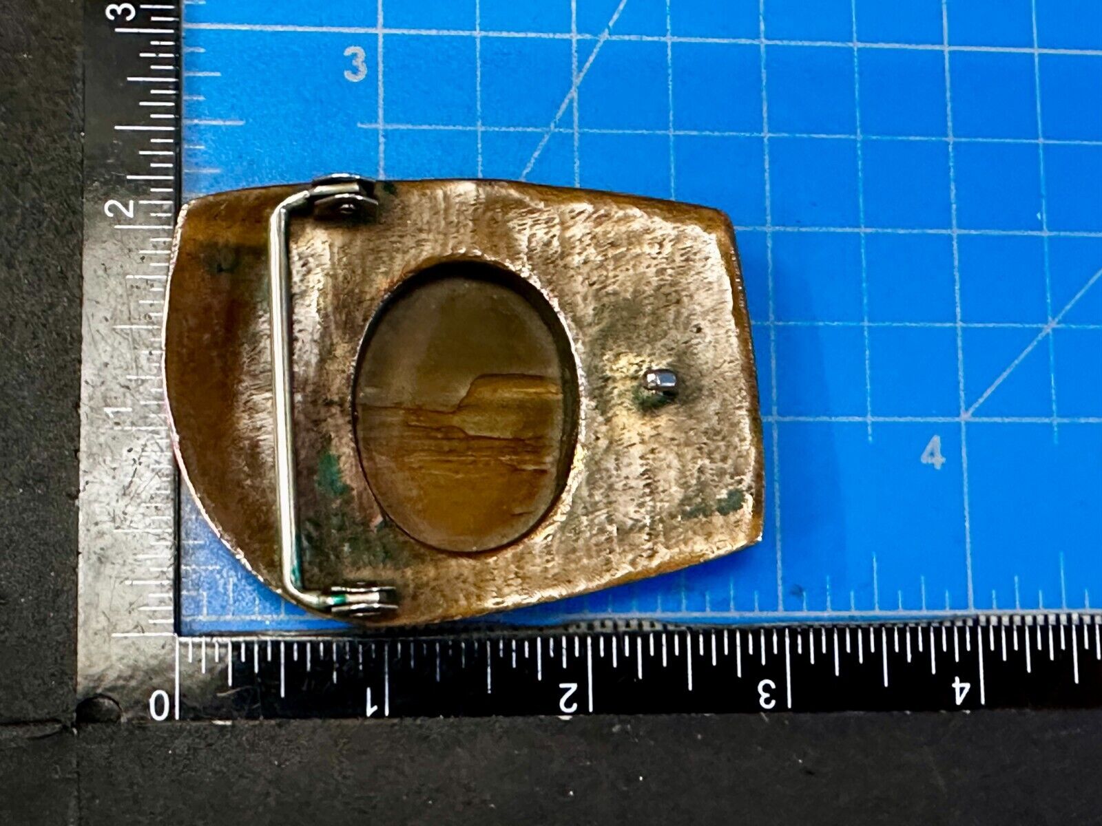 Art Deco Picture Jasper Cabochon Stone In Artisan Hippy Vibe Brass Belt Buckle