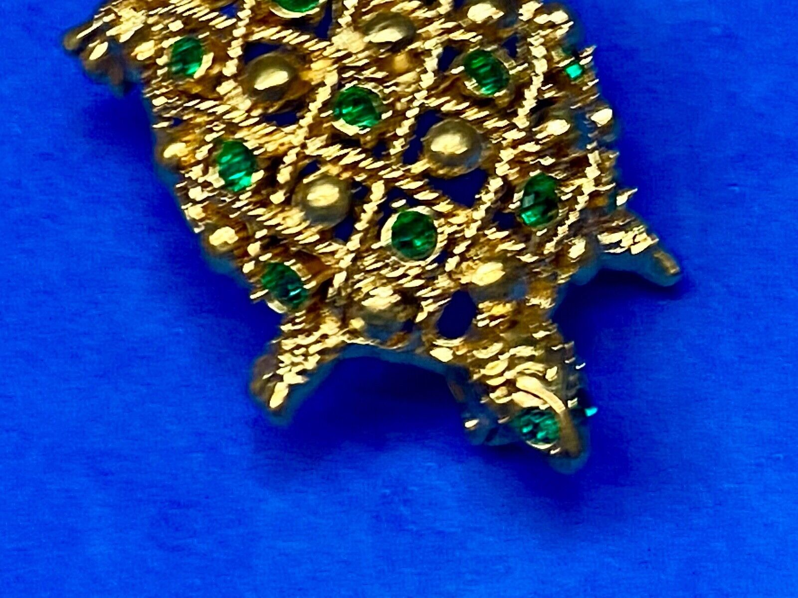 Turtle - Vintage Green Rhinestone Accented Gold Tone Brooch Pin by Allison Reed