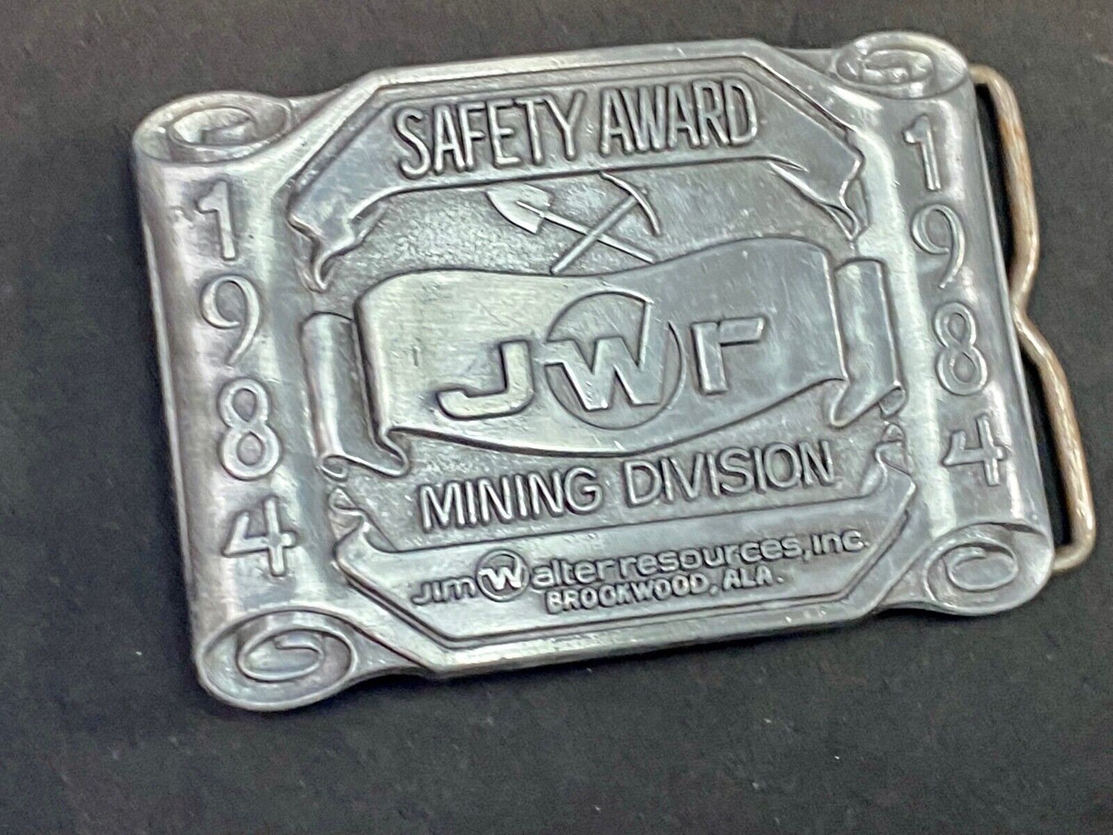 Vintage 1984 Jwr Safety Award Mining Division Belt Buckle No Lost Time Accidents