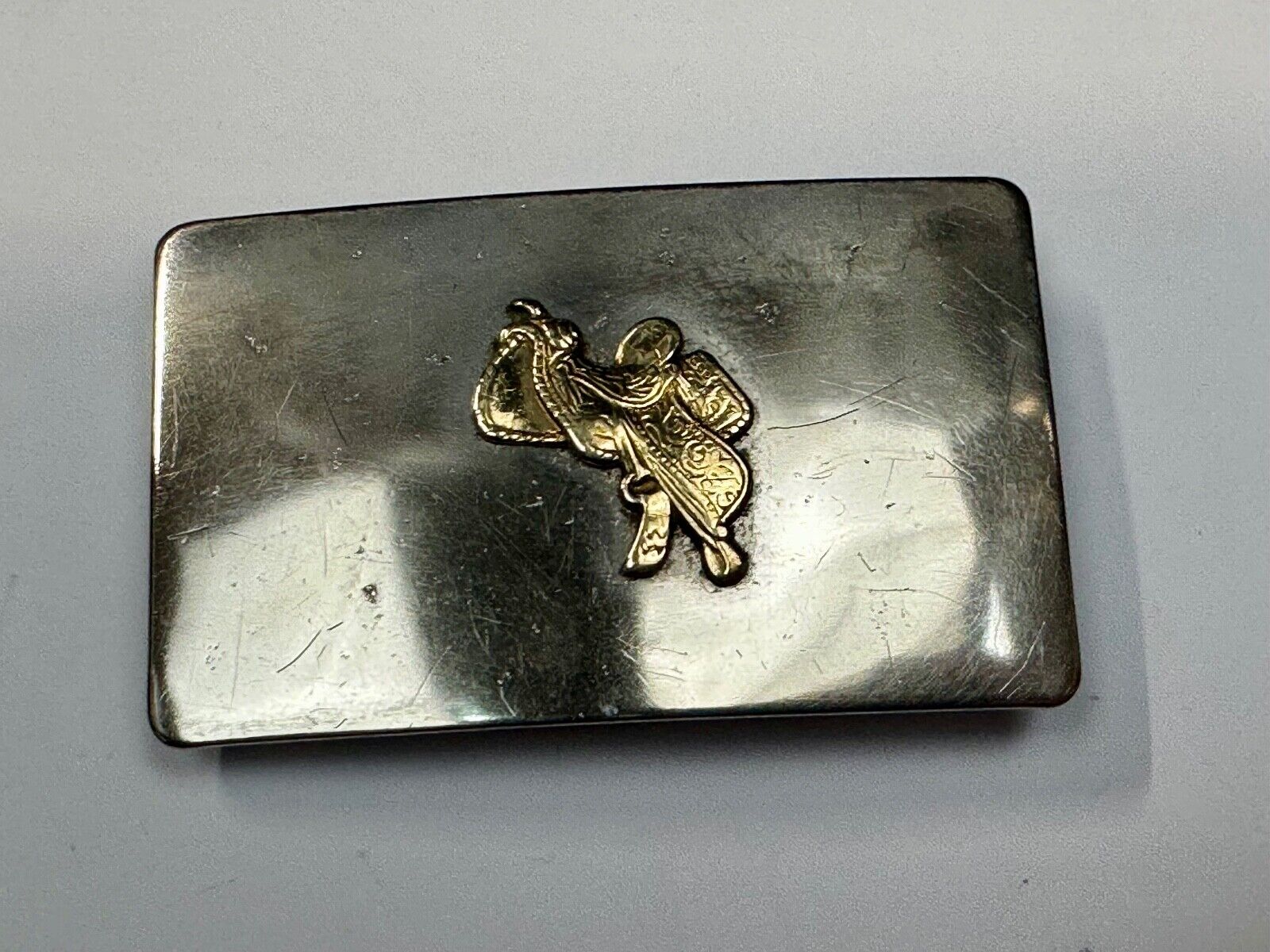 vintage horse saddle with stirrups for sale Two tone USA western belt buckle