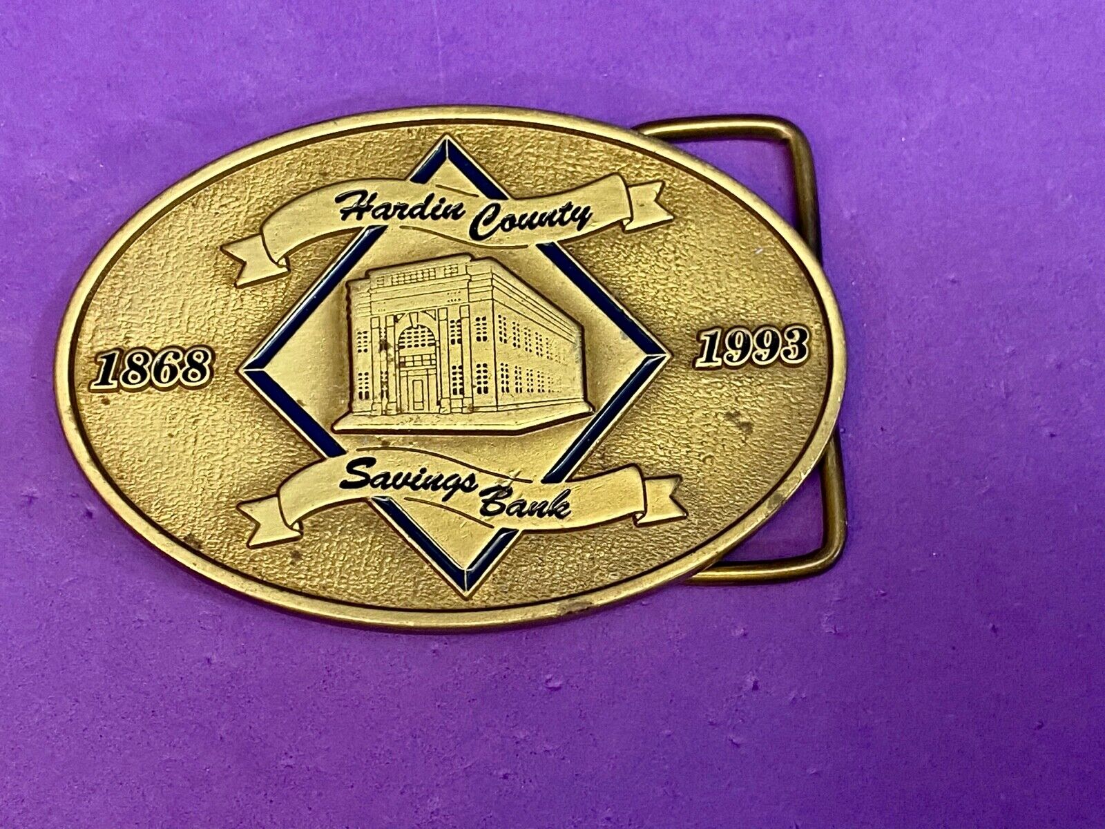 Vintage Hardin County Savings Bank Brass Tone Belt Buckle By Cd Hit