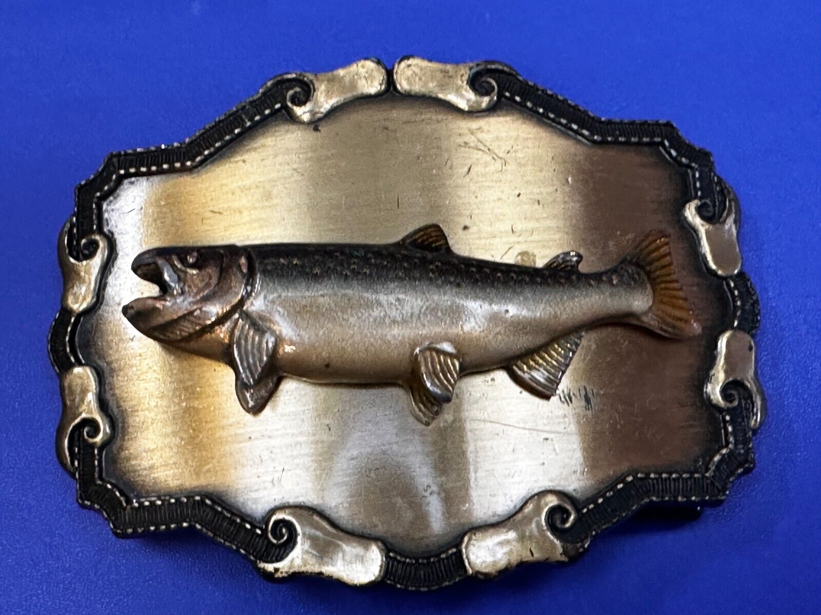 3D Fish Trout Fishing Fisherman Salmon  Vintage 1979 Raintree Belt Buckle