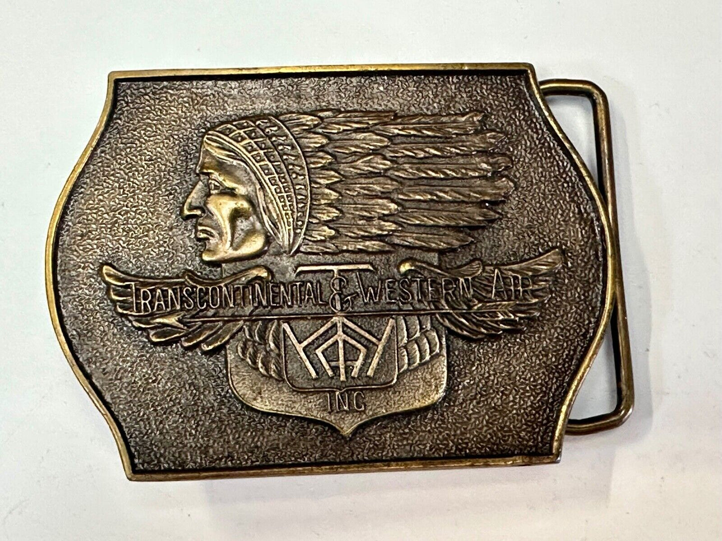 TWA Indian Head logo Transcontinental & western Airlines Air Inc belt buckle