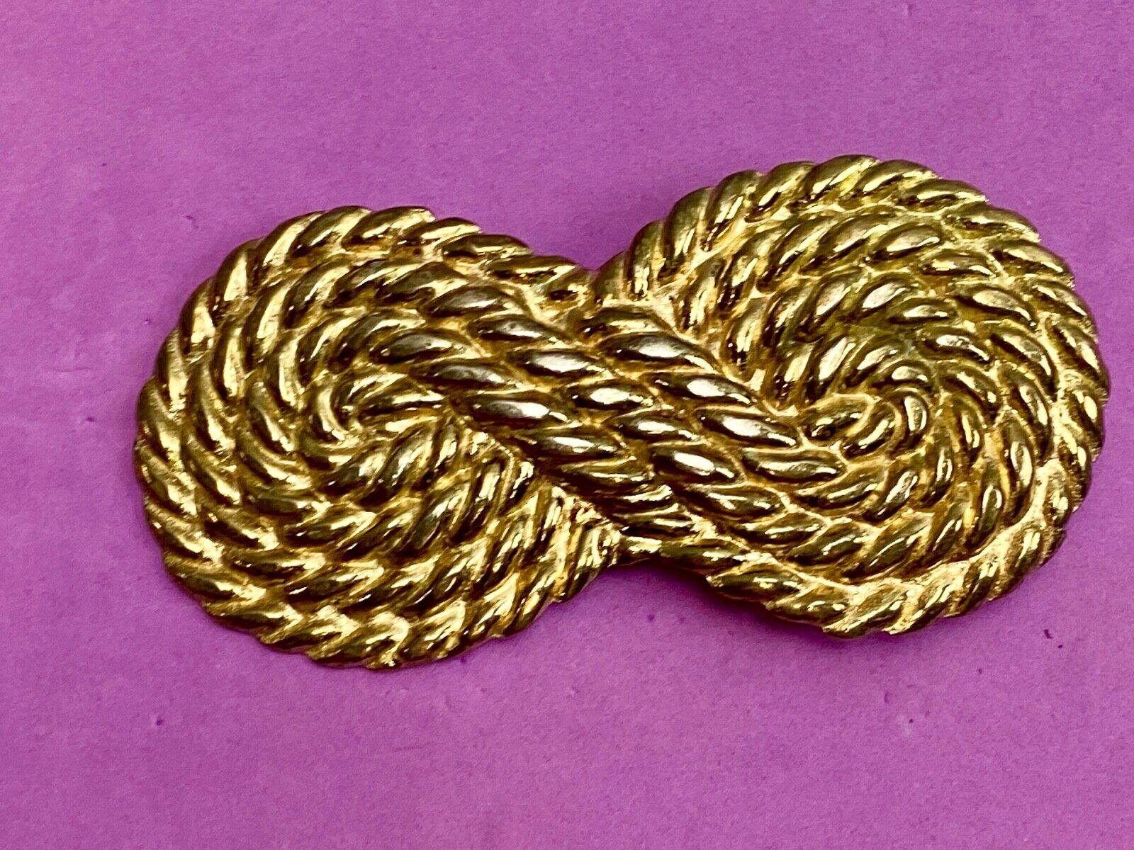 Vintage gold tone 4.5"  ROPE pattern Scarf shoe purse Belt Buckle Clip 