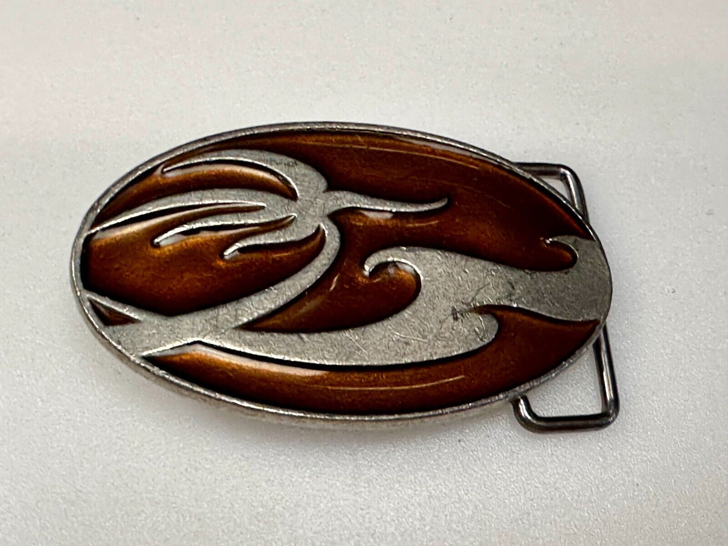 Abstract Pattern Orange Enameled Oval Vintage Fashion Belt Buckle