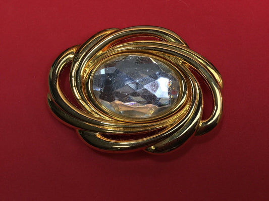 Vintage day-lor gold tone HUGe Rhinestone? Glass?  scarf clip belt buckle 