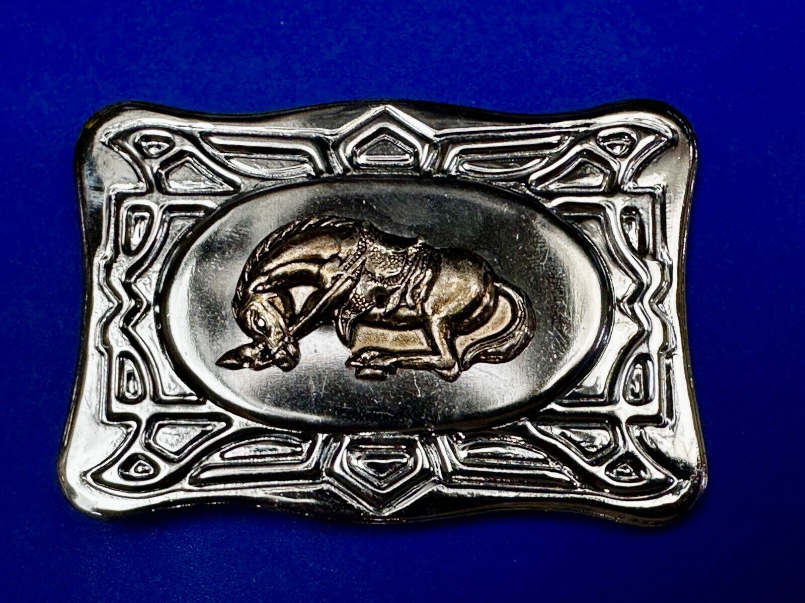 Vintage Cowboy Saddle Bronc Bucking Horse Two Tone Belt Buckle