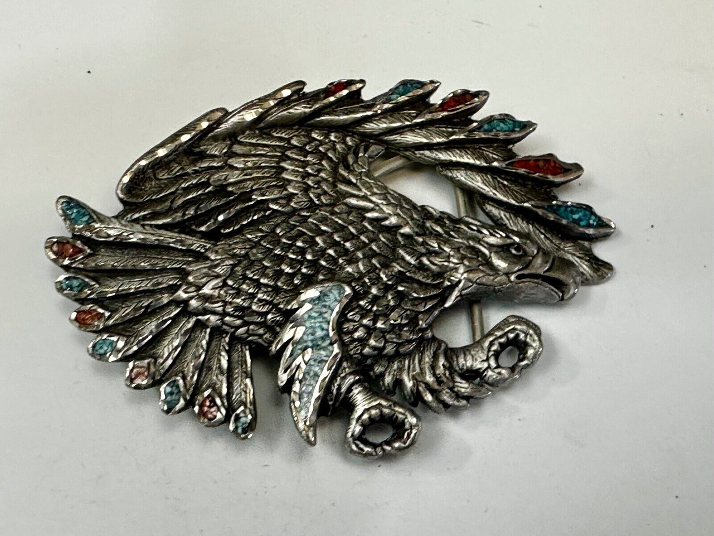 Turquoise Coral Cut Out Hunting Attacking Eagle 2002 Enchantment Belt Buckle