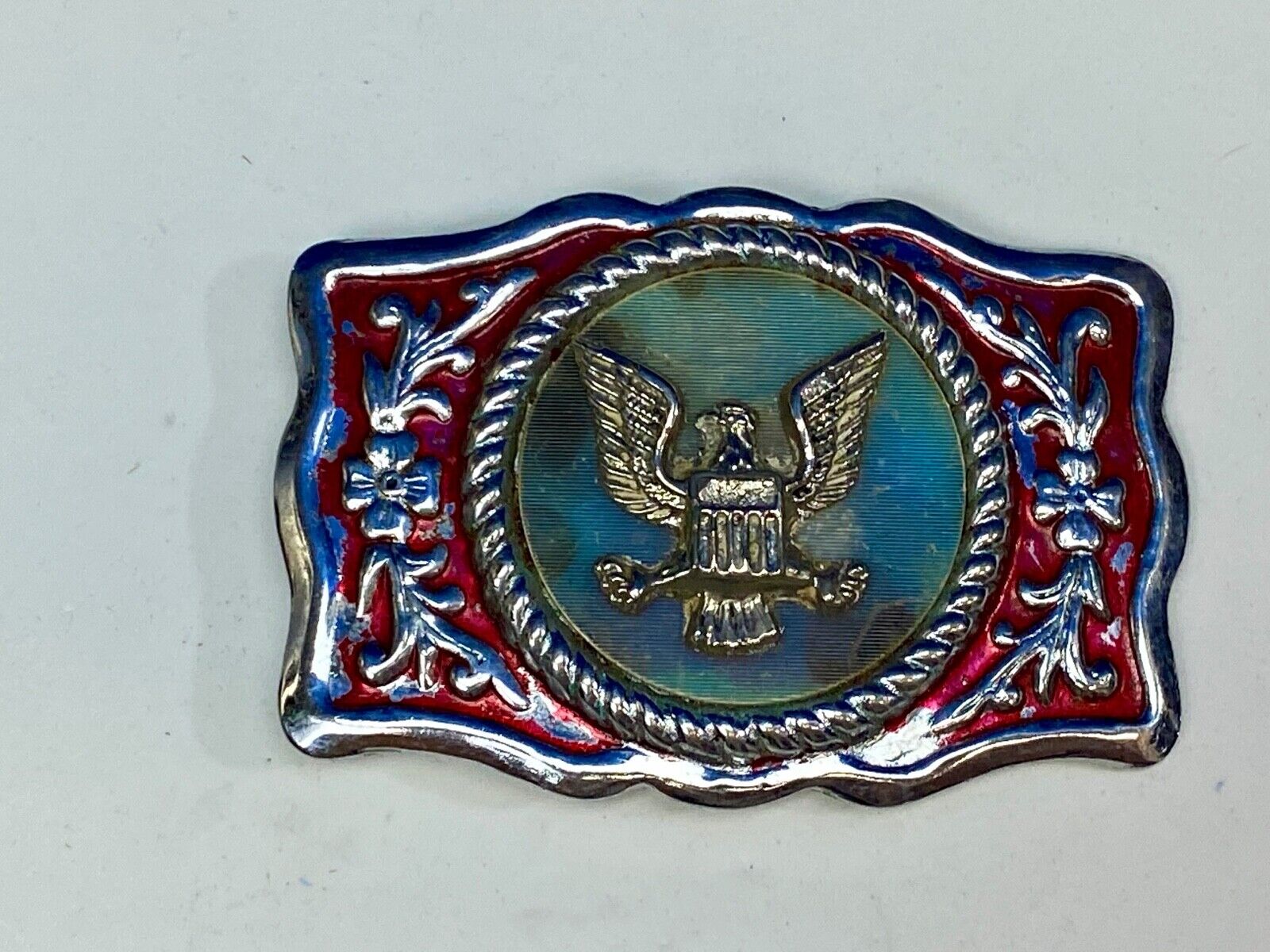 United States of America Eagle Scroll Seal belt buckle  - Artisan makers mark! 