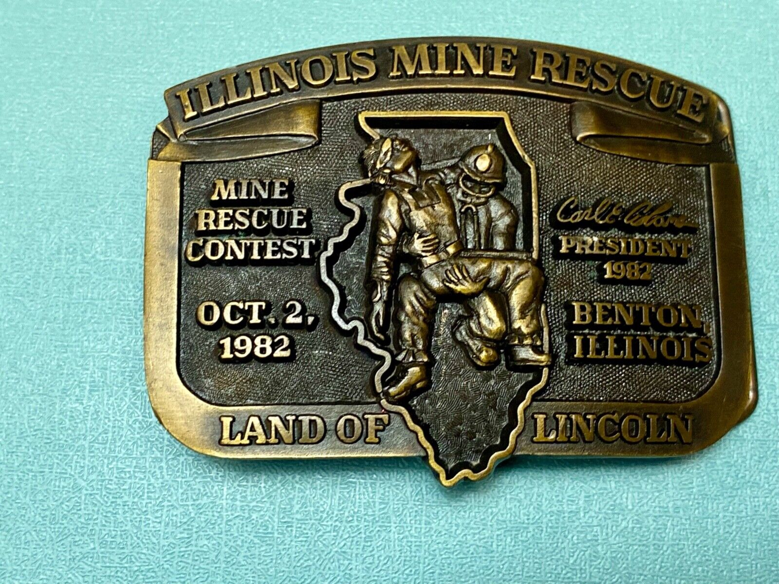 1982  Illinois Mine Rescue, The land of Lincoln - Benton belt buckle