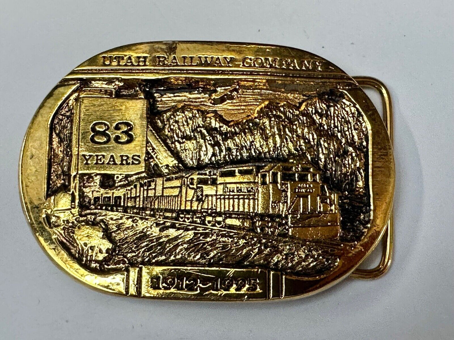 Utah Railway Co Vtg Train Railroad 83 Years Gary Prazen Bronze Art Belt Buckle
