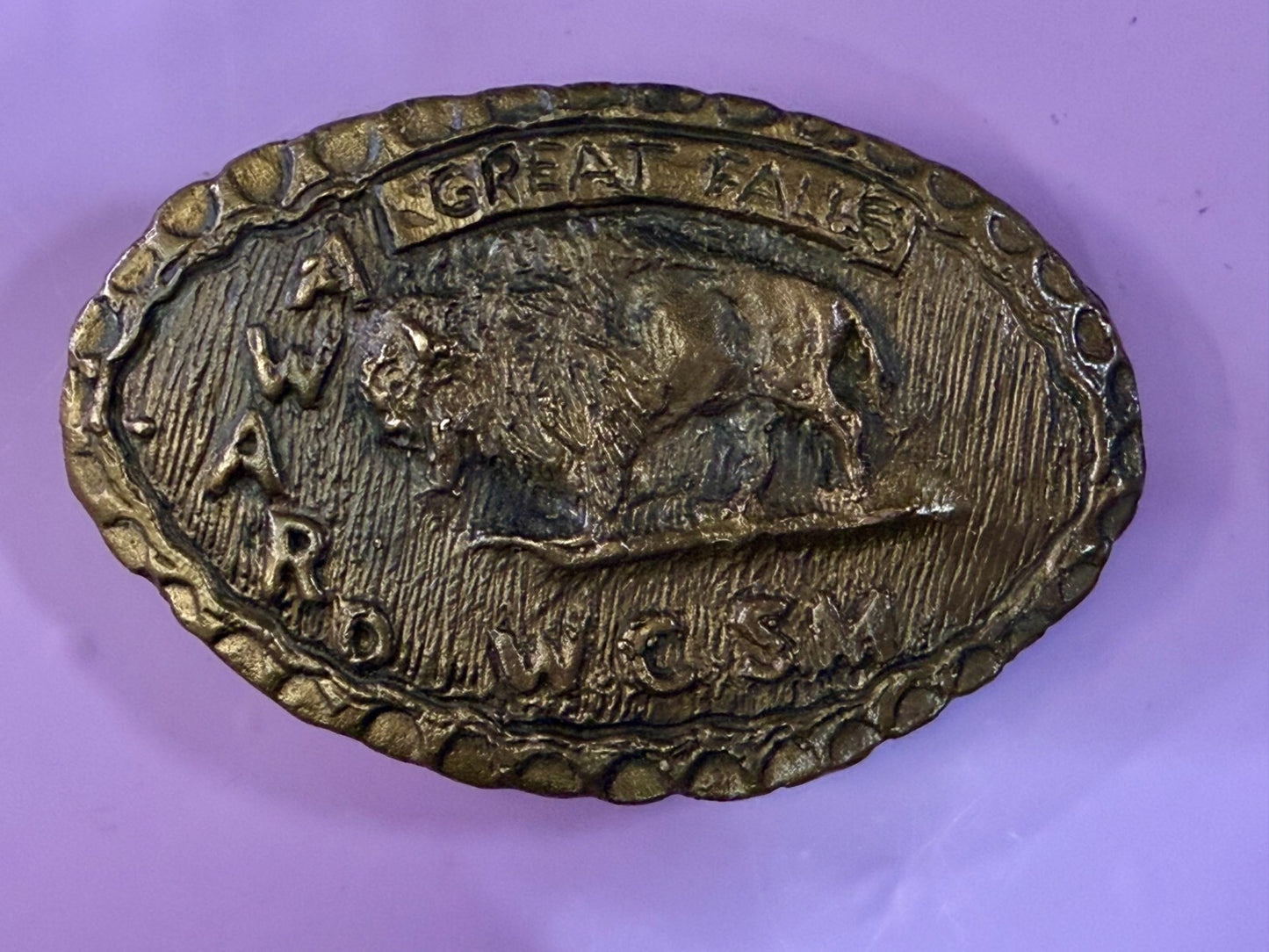 American Buffalo Bison Great Falls Award WCSM Brass Tone Hunters Belt Buckle