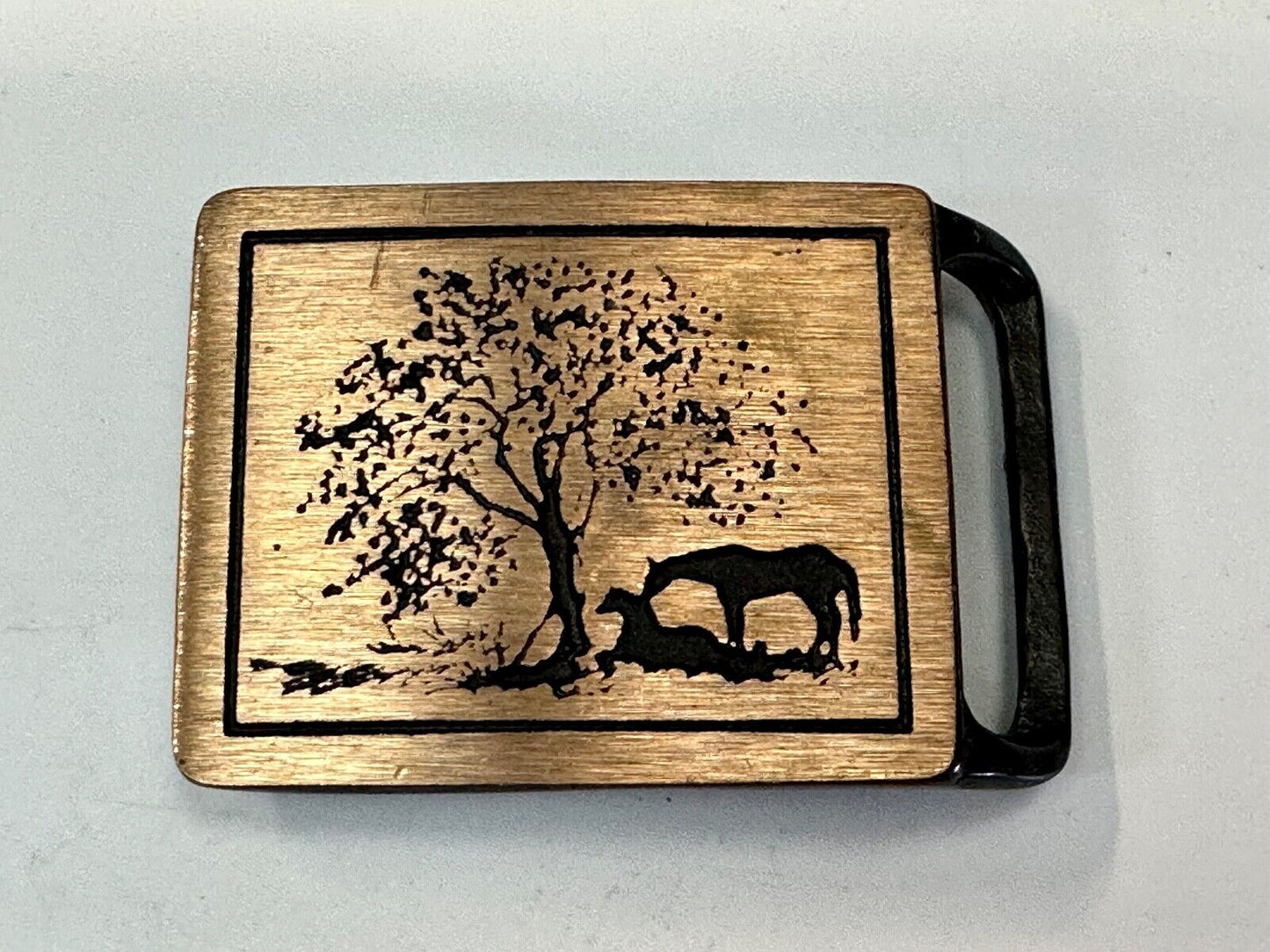 Two Horses Hippy Style 70's Horse at Tree Tech Ether Guild  belt buckle