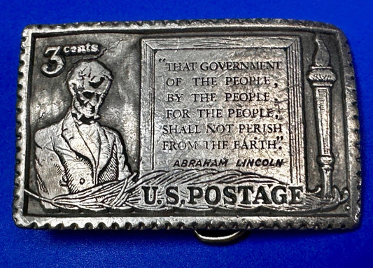 3 Cent Honest Abe Lincoln Stamp Collectors USA Patriotic Pewter Belt Buckle