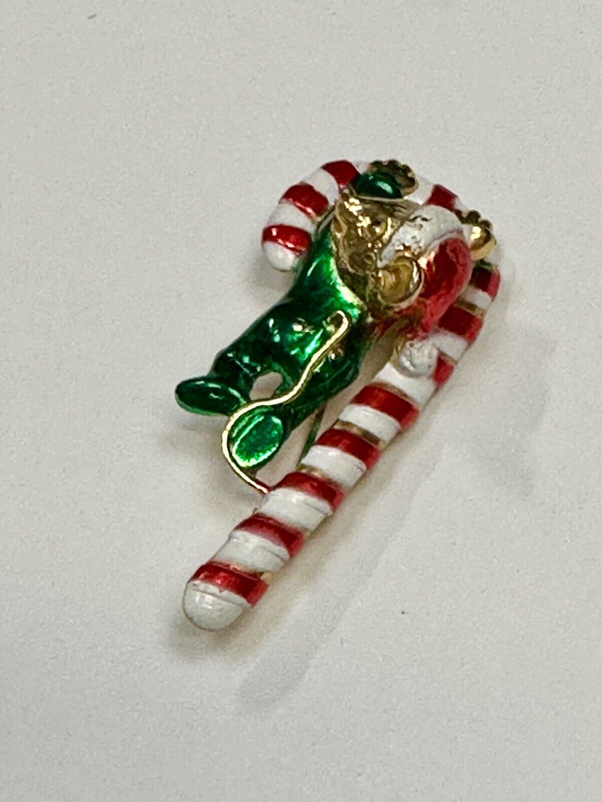 AJC signed MOUSE on Candy Cane Holliday Pin /  Brooch