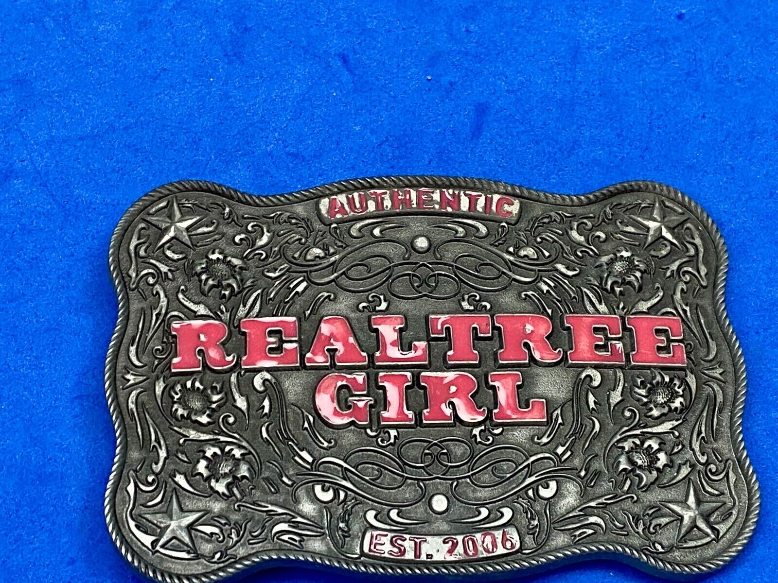 Authentic Realtree Girl Girlie Western Cowgirl Pink Lettering Ornate Belt Buckle