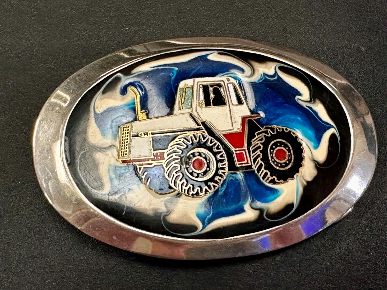 Traction King 4WD Tractor Agricultural Farming Silver Tone Oval Belt Buckle