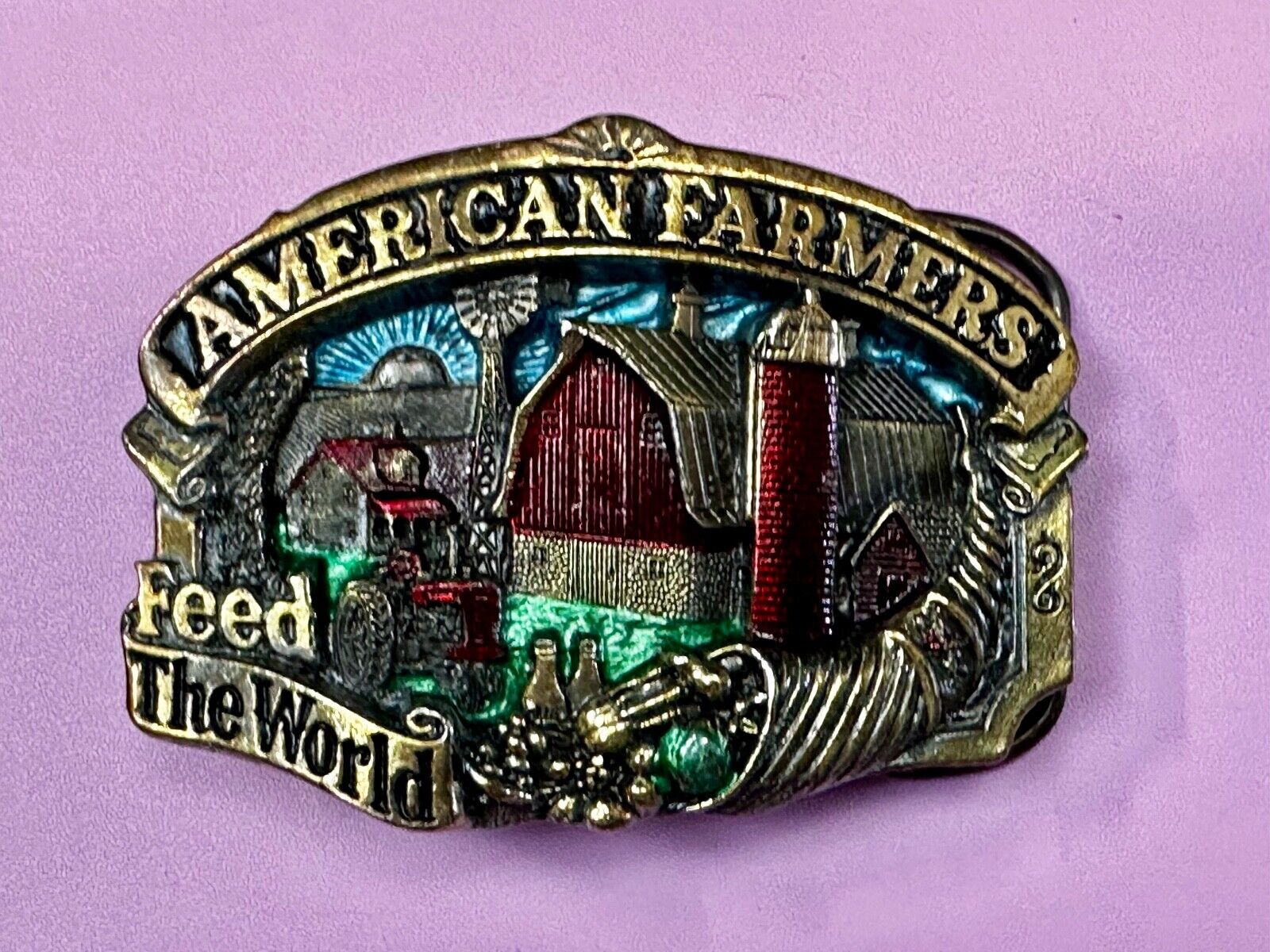 American farmers feed the world Vintage 1984 The Great American Belt Buckle Co