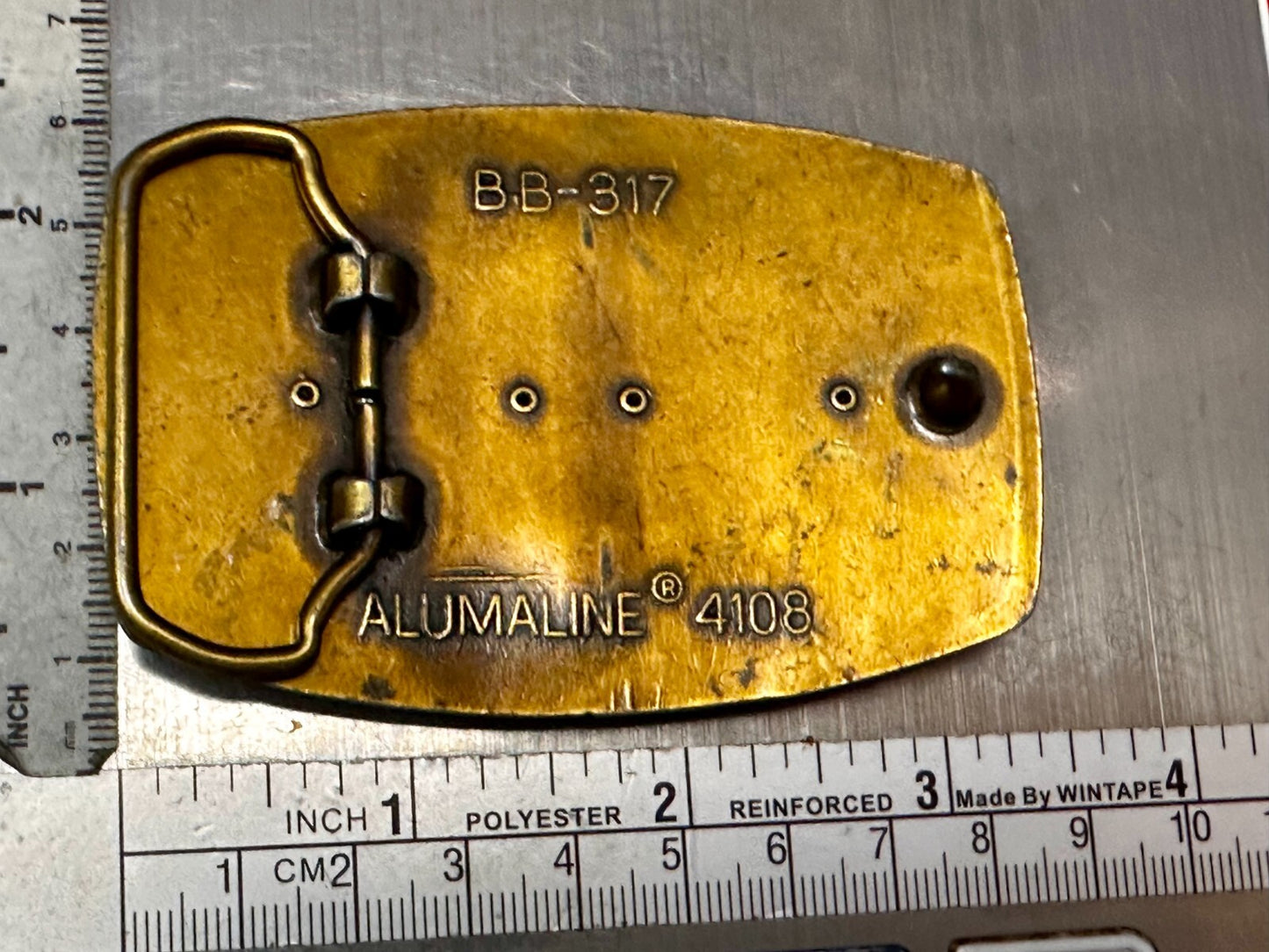 #4108 Train Locomotive Railroad Vtg. Leather on Metal Alumaline Belt Buckle