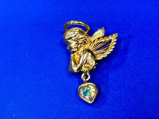 Angle with wings and Heart dangle beautiful AAI vintage brooch pin