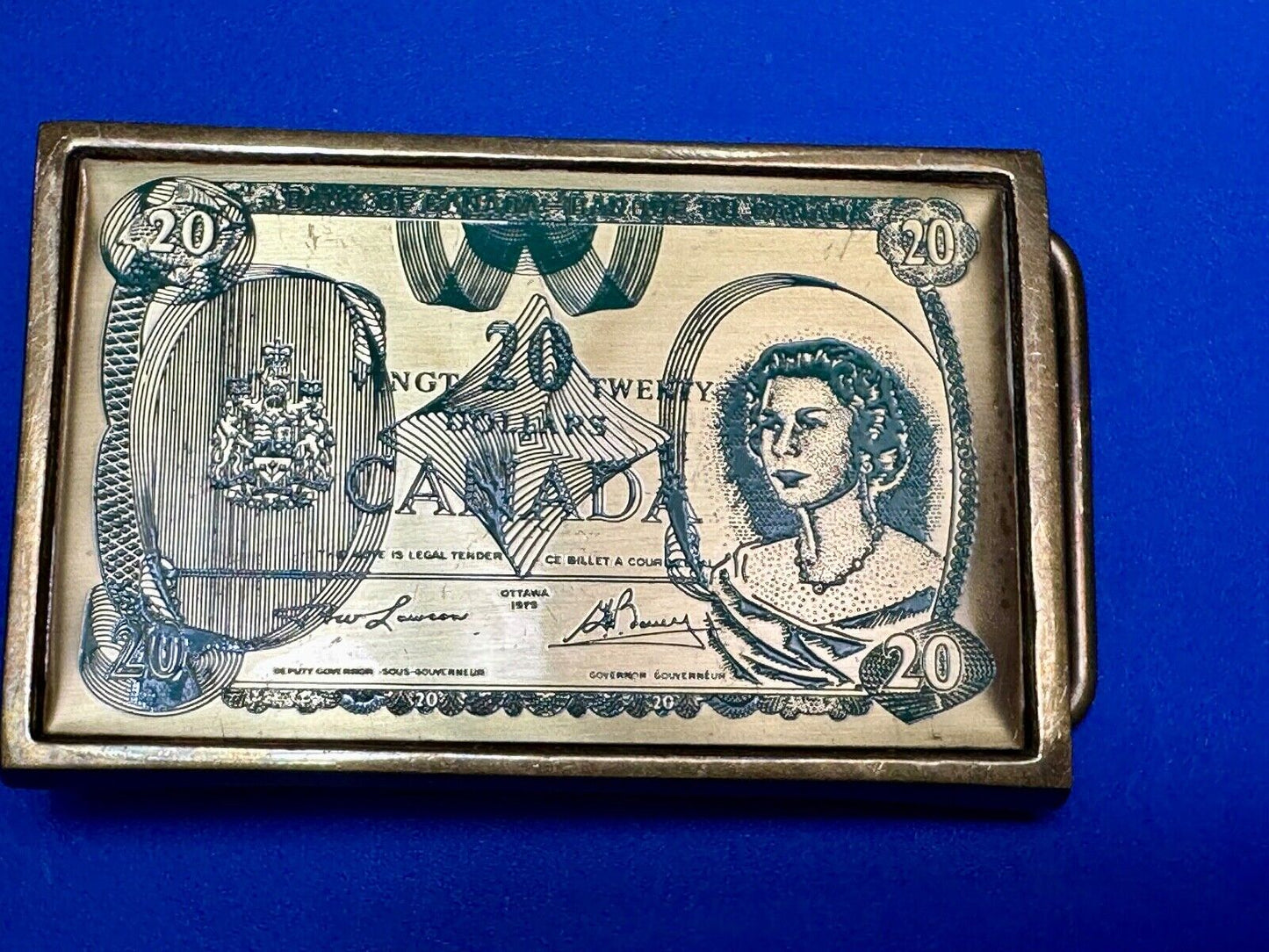 Twenty Dollars Canada Canadian Money Solid Brass Vintage 1983 Belt Buckle by NAP