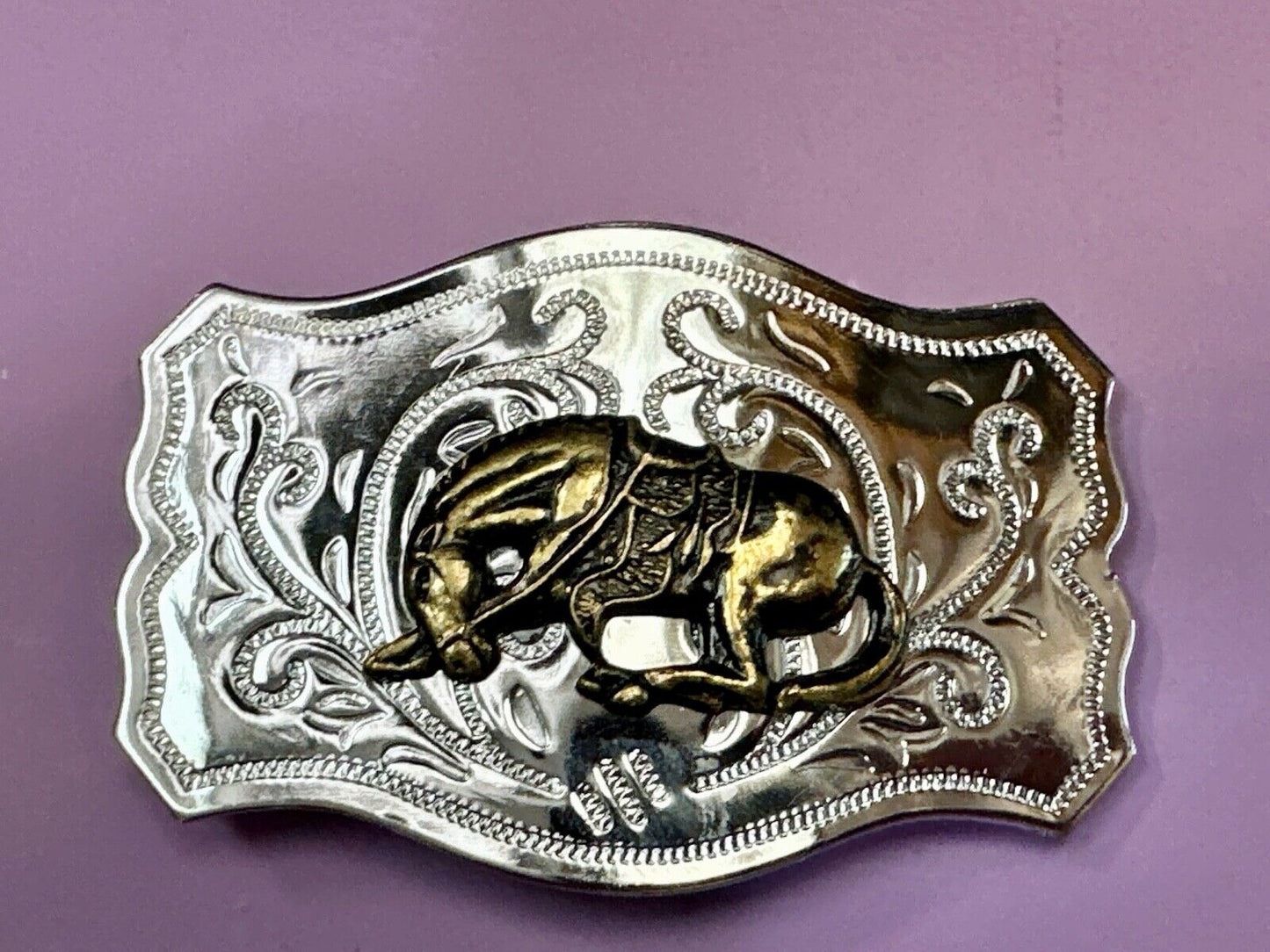 Two Tone Bucking Bronc Bronco Saddle Horse Rodeo vintage belt buckle