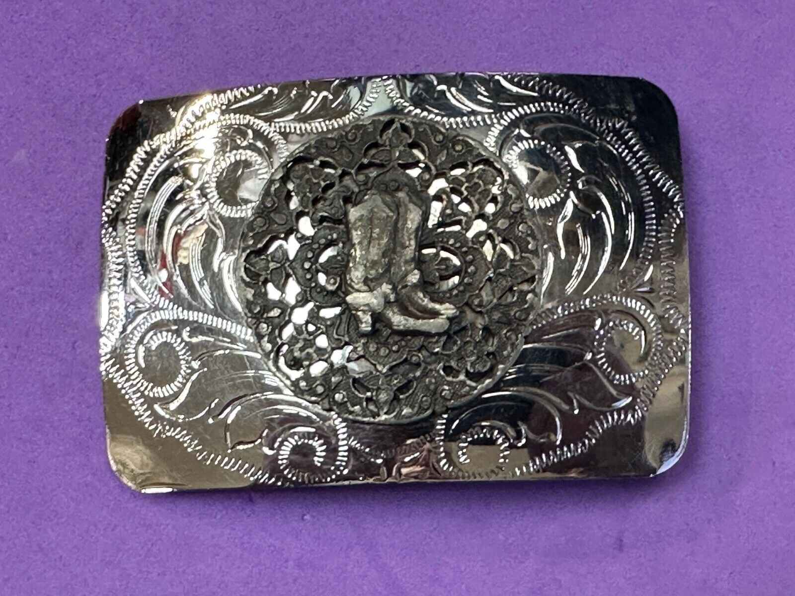 Vintage Cowboy Boots western flower swirl design belt buckle
