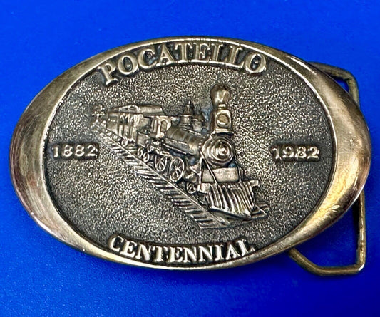 1982 Pocatello Idaho Train Centennial Solid Bronze Western Heritage Belt Buckle