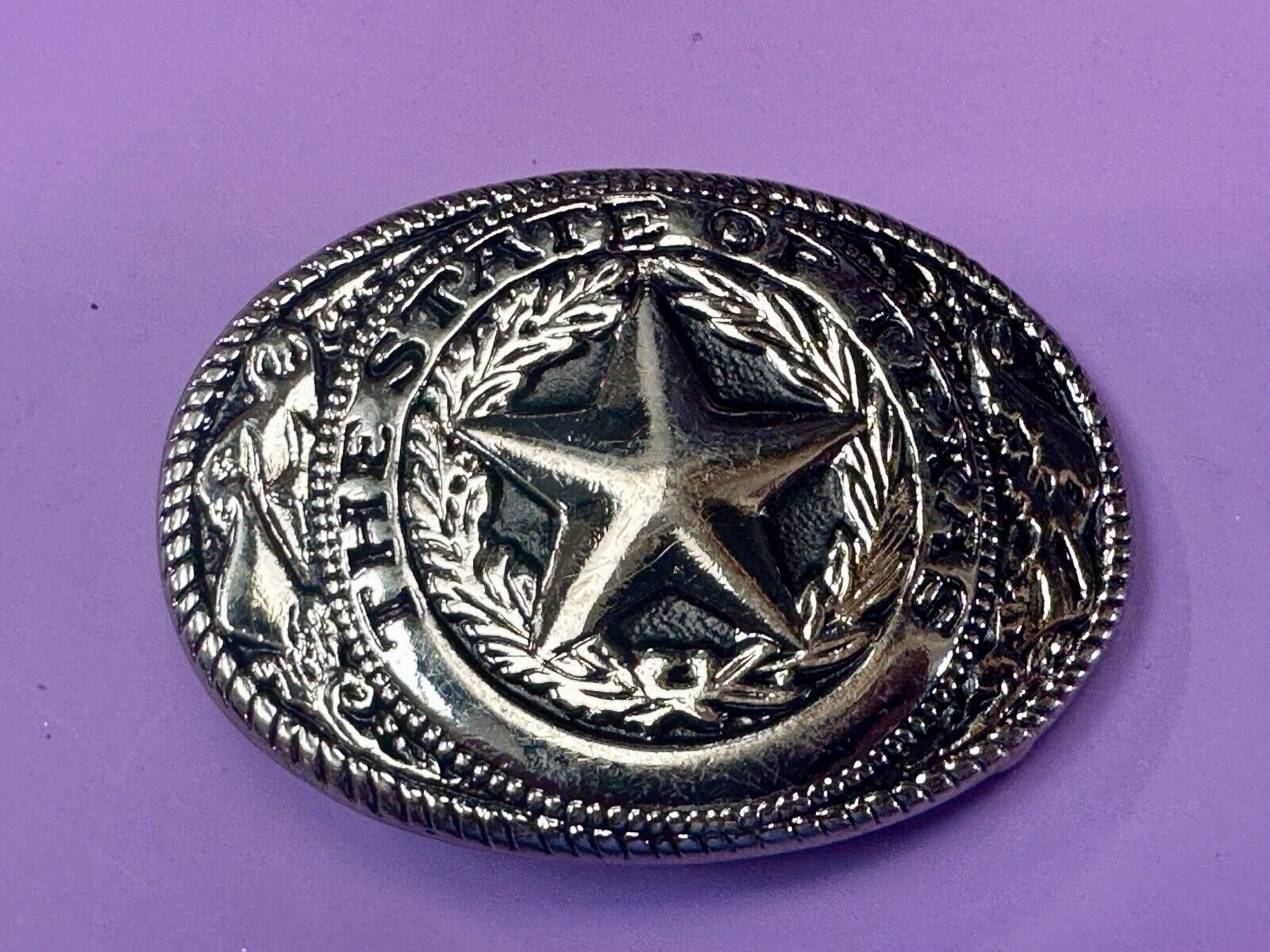 Texas Star & Flag - State Series vintage small gold tone belt buckle
