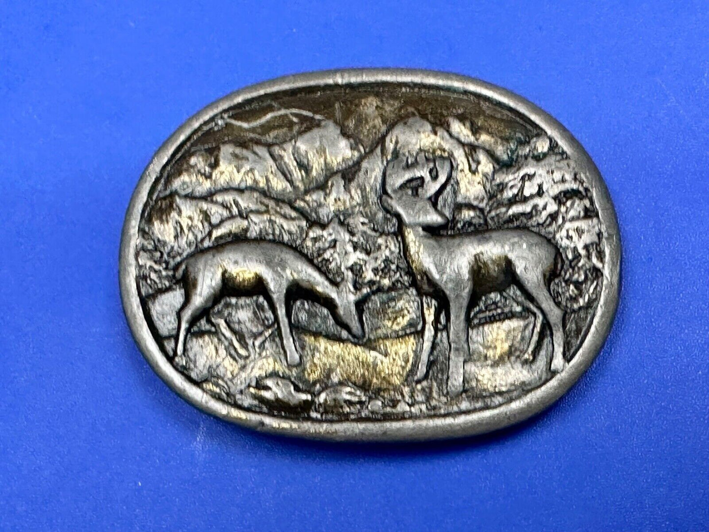 two deer grazing in nature - hunters western belt buckle