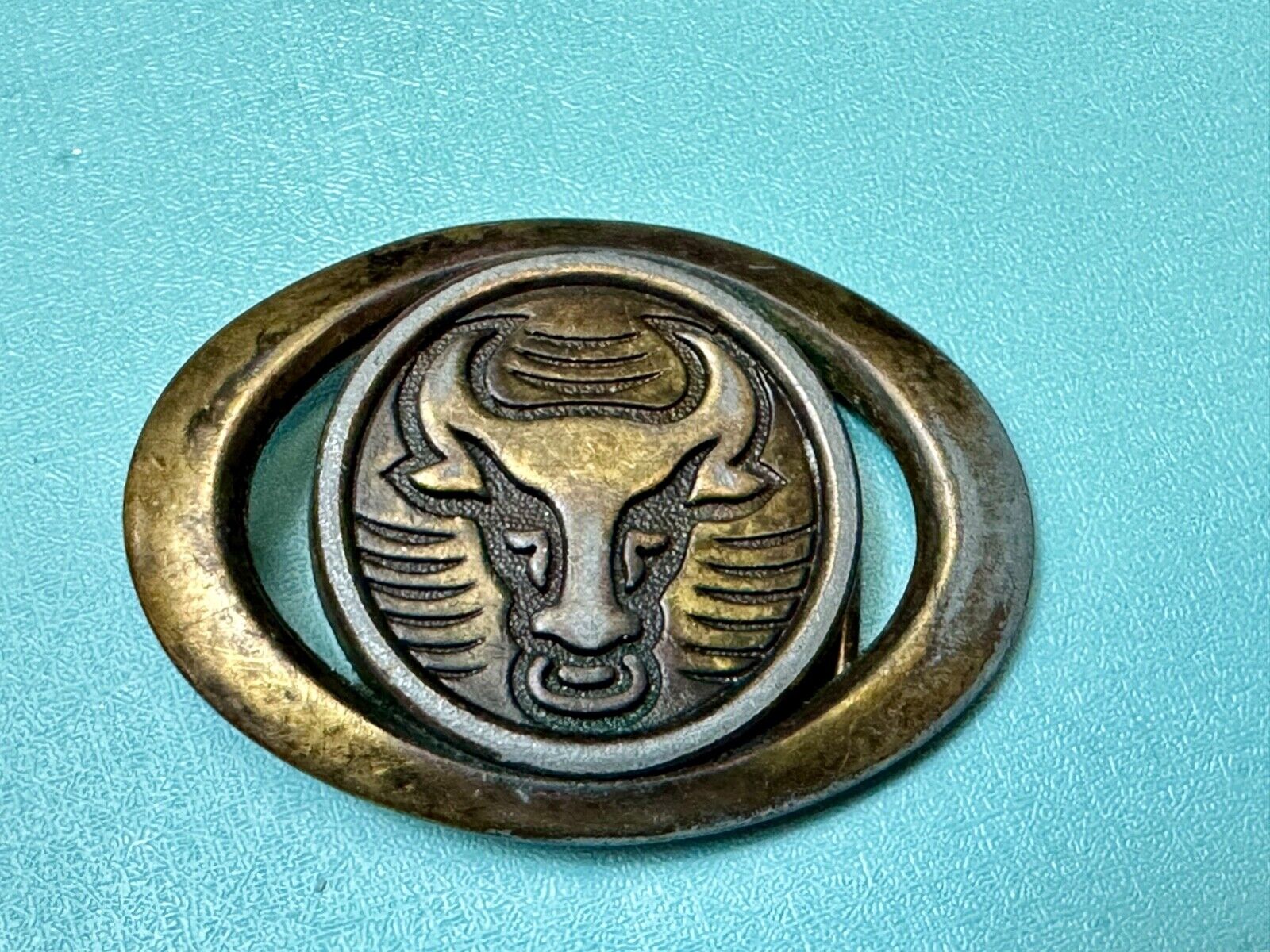 Vintage Bull Skull Diablo LONGHORN cow steer western oval belt buckle