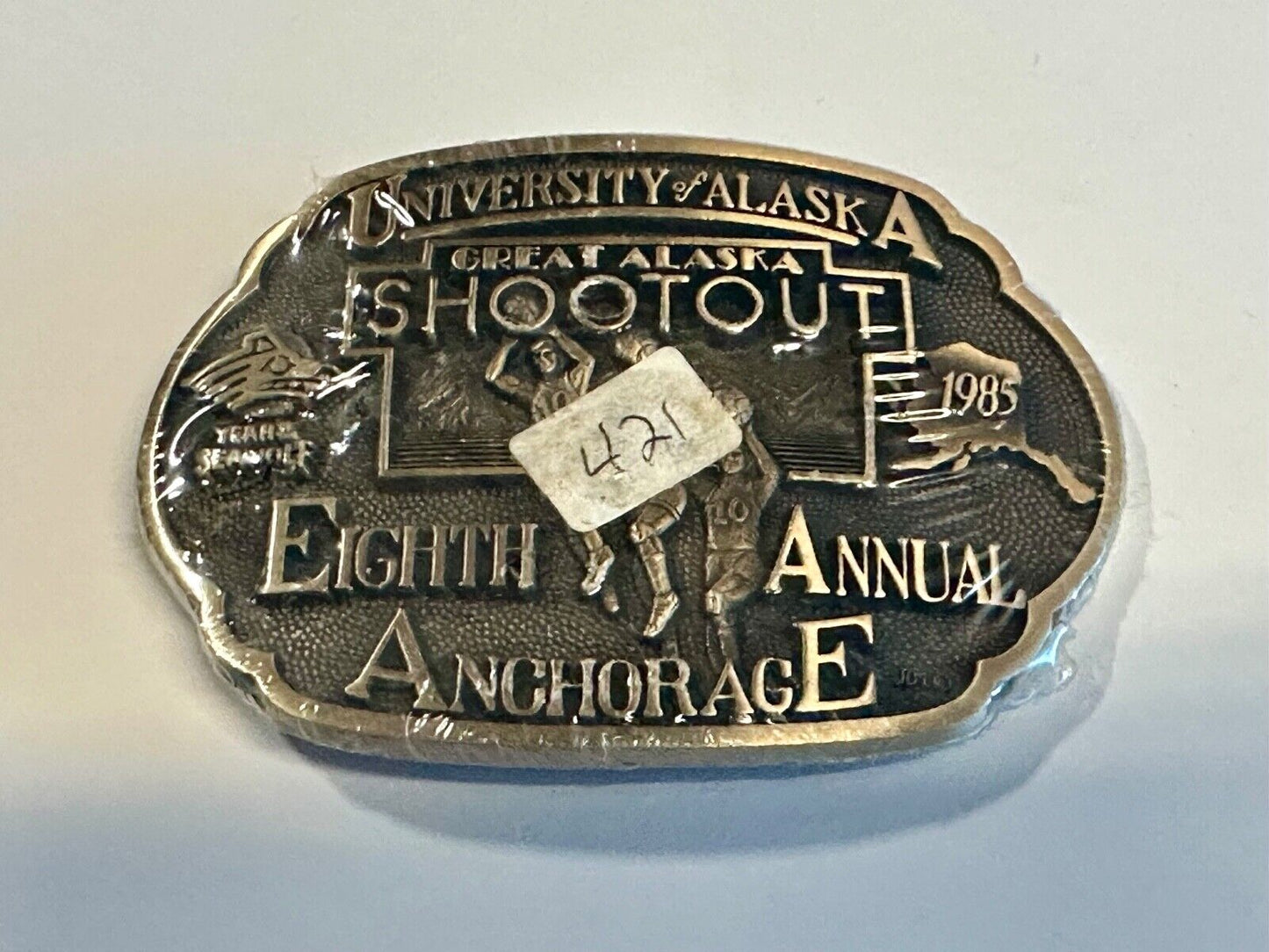 University of Alaska Anchorage 8th annual Great Shootout NOS brass belt buckle