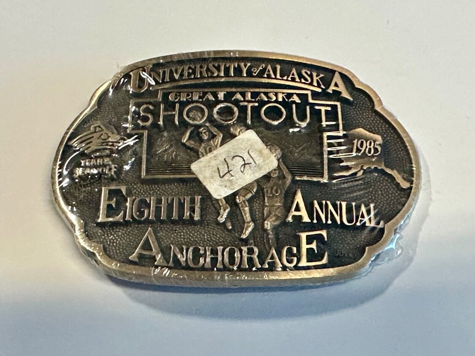 University of Alaska Anchorage 8th annual Great Shootout NOS brass belt buckle