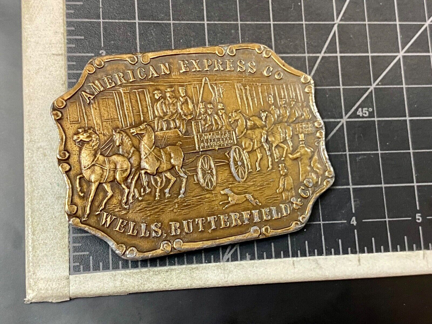 American Express Wells Butterfield Bergamot Brass Belt Buckle Horse and Buggy