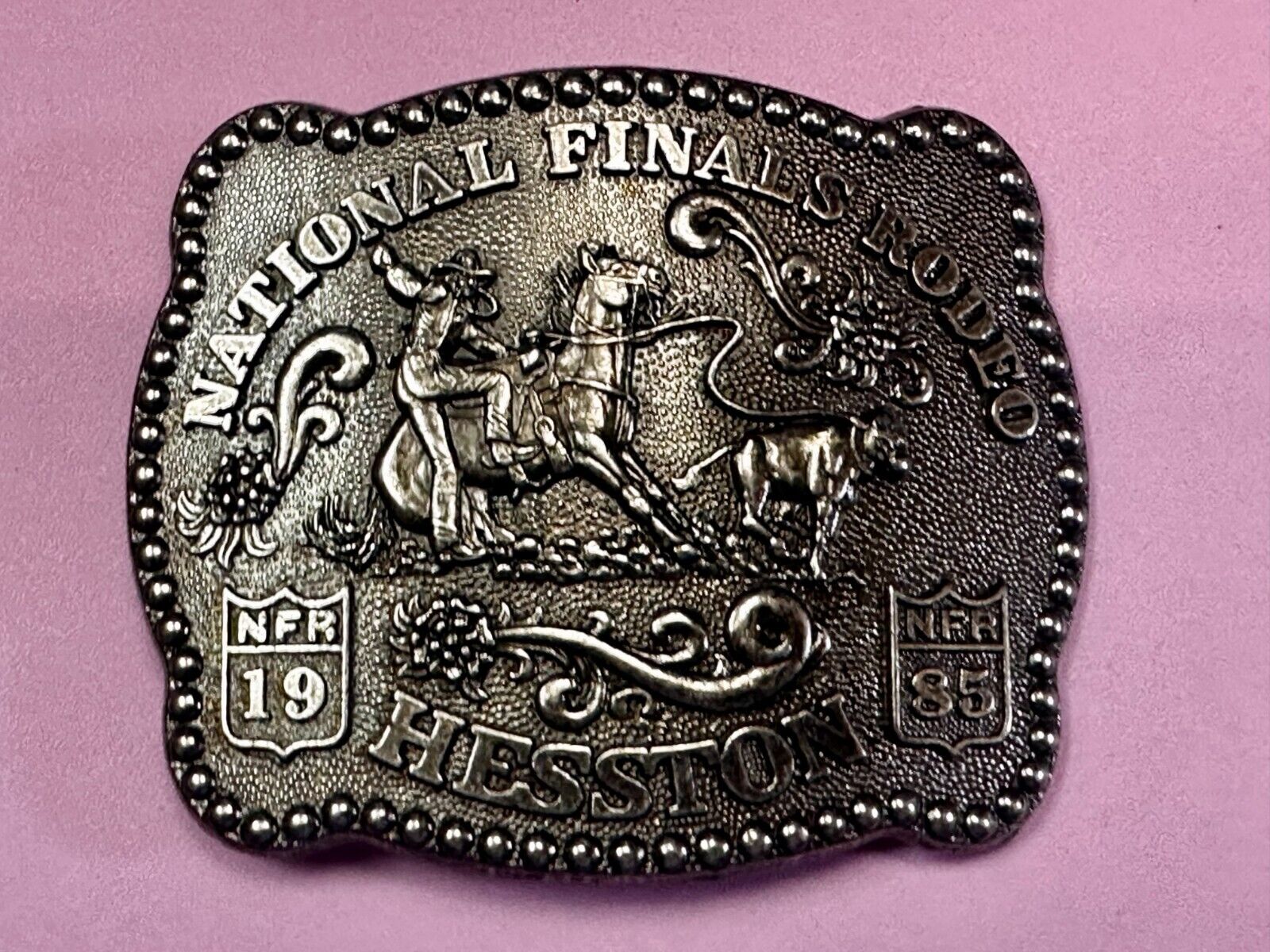 1985 Hesston NFR National Finals Rodeo Cowboys Western Belt Buckle