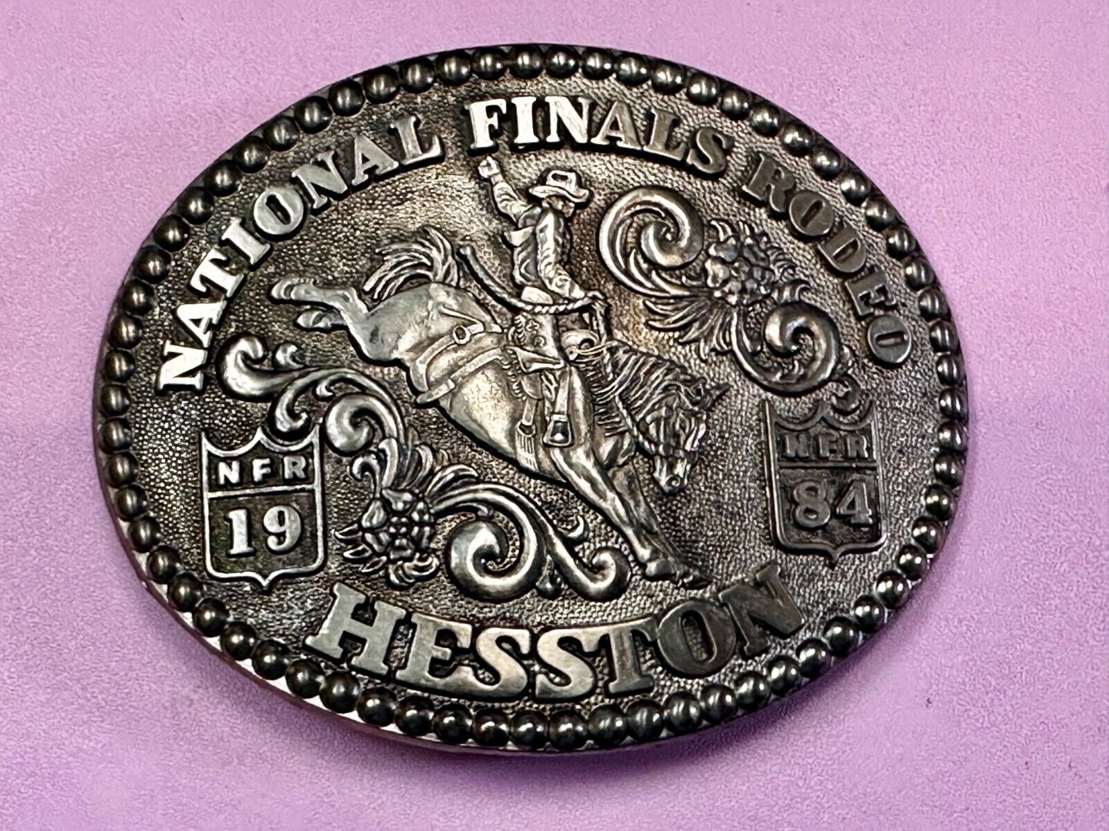 1984 Hesston NFR National Finals Rodeo Cowboys Western Belt Buckle