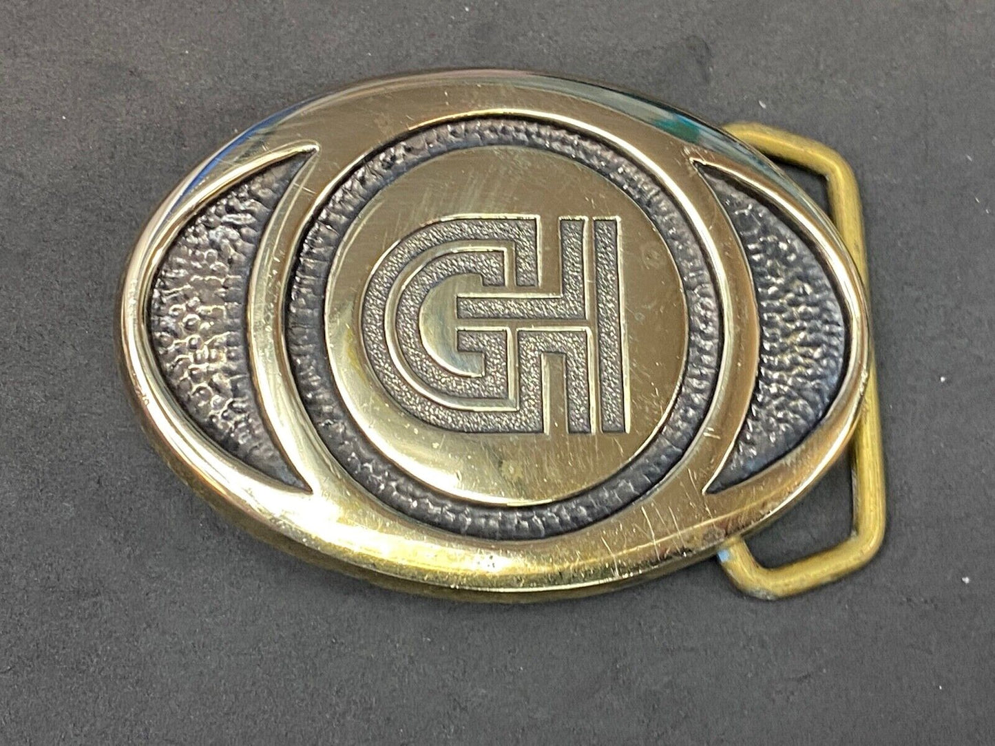 Vintage Ghi Gi Company Promotional Solid Brass Belt Buckle Scotts Advertising