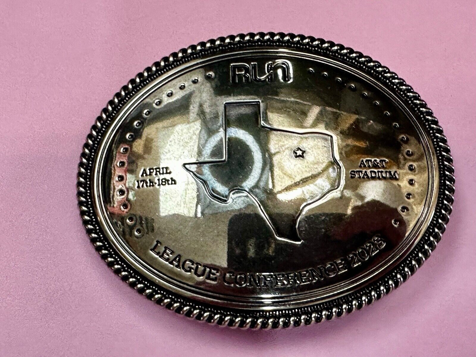 Texas RUN  April 17th - 18th. AT&T Stadium League Conference 2023 Belt Buckle