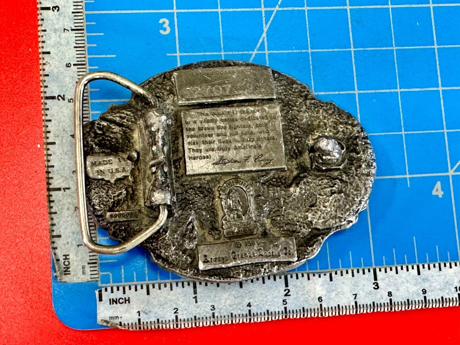 American Fire Fighter Commemorative Hook & Latter Arroyo Grande belt buckle