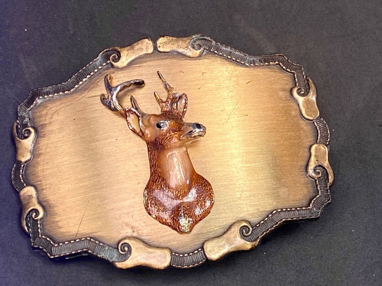 Vintage Deer Coming Out Of Western Framed Braintree Belt Buckle 