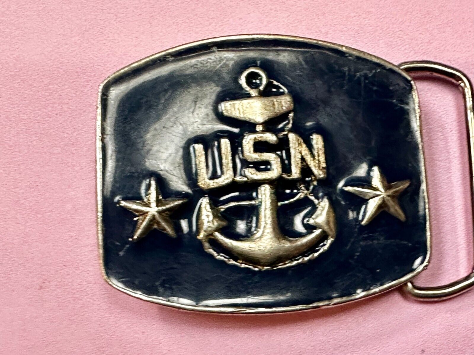 USN United States Navy Anchor Naval Military Forces Two Stars Belt Buckle