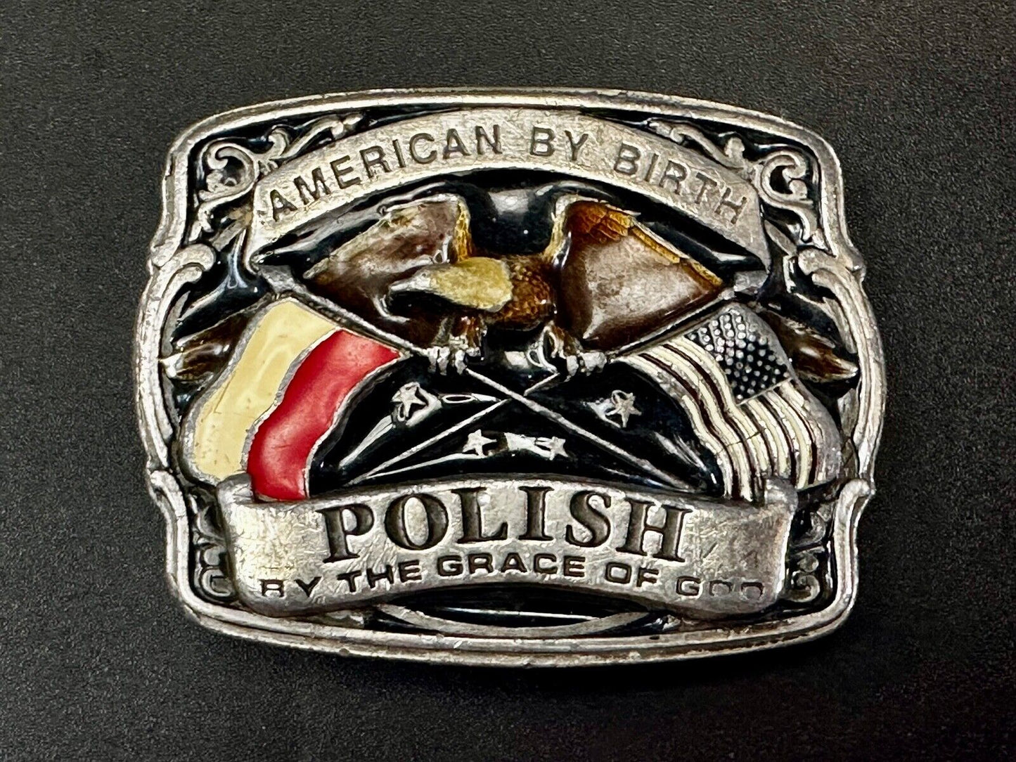 American by Birth Polish by the Grace of God Vintage 1988 Bergamot Belt Buckle