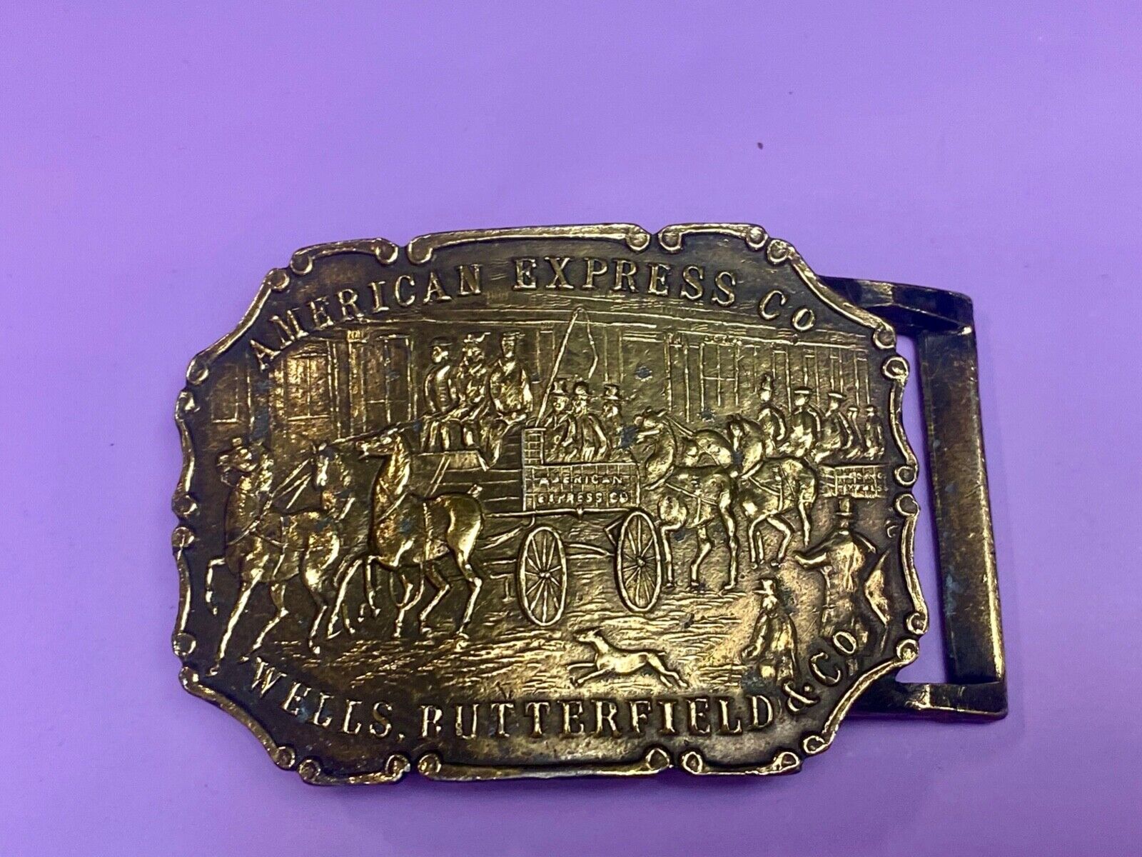 American Express Wells Butterfield unique stagecoach belt buckle
